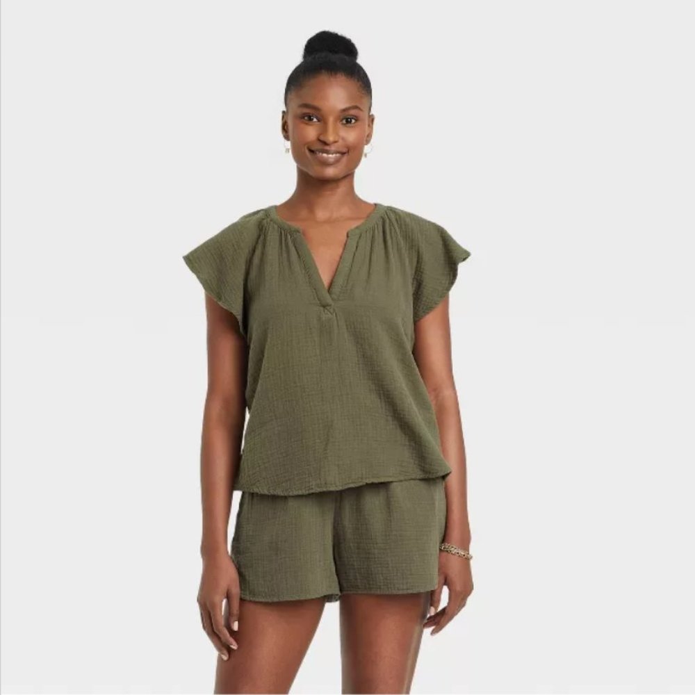 Women's Flutter Short Sleeve Blouse-Universal Thread™Green Size XL, XS, S NWT 6